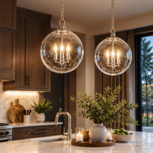 Modern Nickel Glass Globe Pendant Light