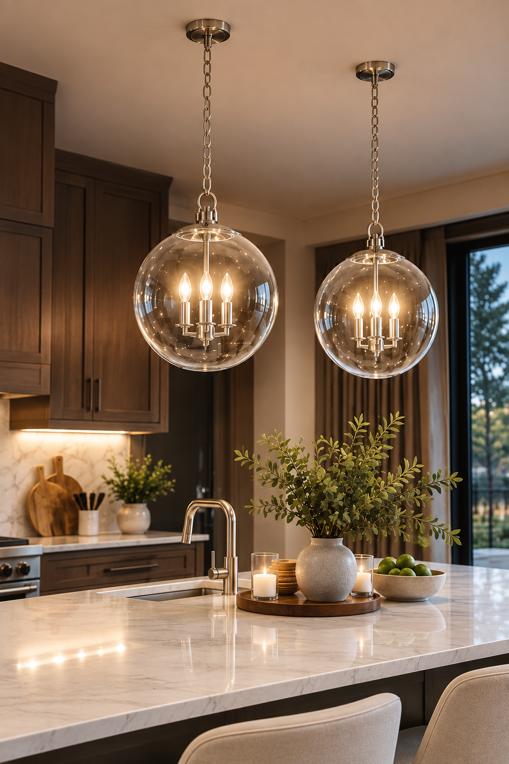 Modern Nickel Glass Globe Pendant Light