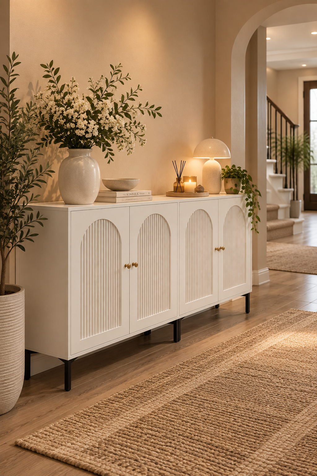 Modern White Arched Storage Sideboard Cabinet