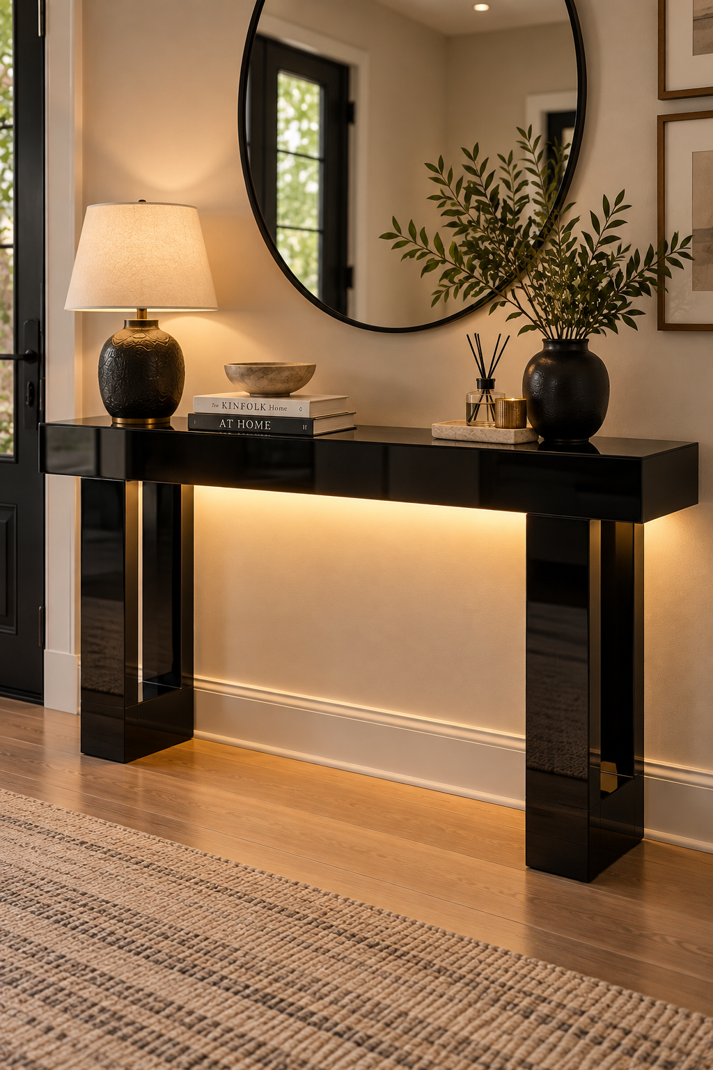 Modern Black LED Console Table for Entryway & Living Room