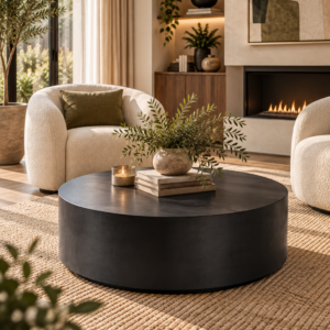 Modern Black Round Coffee Table for Living Room