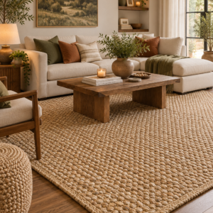 5x8 Tan Cotton Area Rug – Handwoven Solid Rug for Living Room