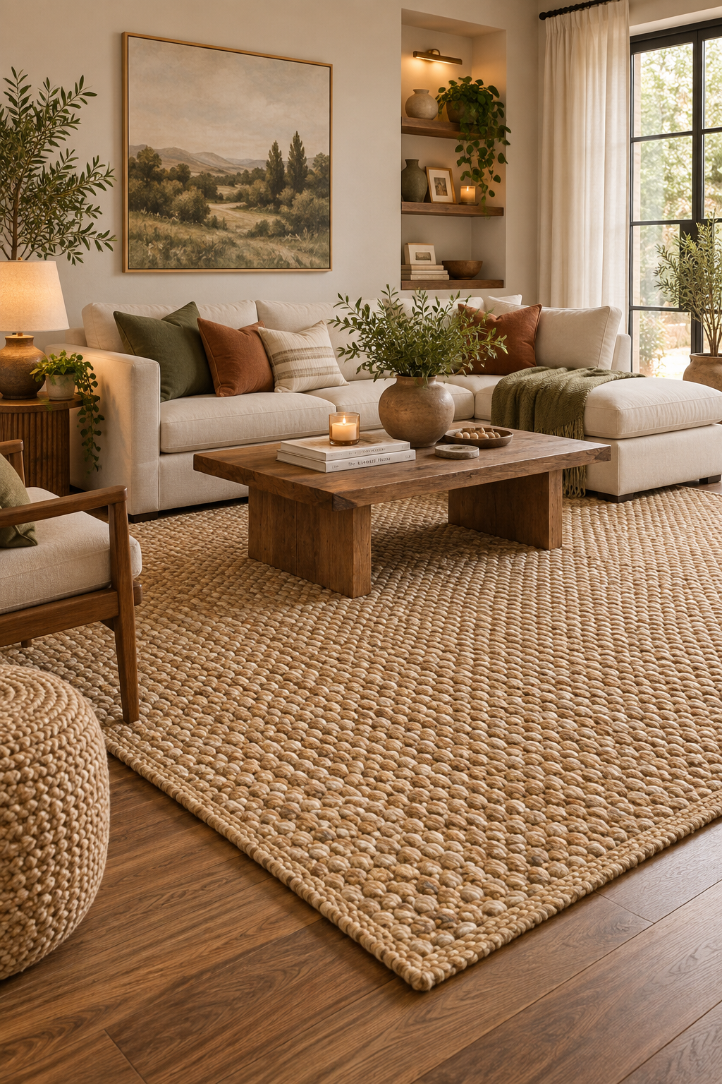 5x8 Tan Cotton Area Rug – Handwoven Solid Rug for Living Room
