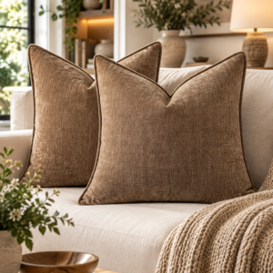 Fall Brown Chenille Throw Pillow Covers 18x18 – Set of 2