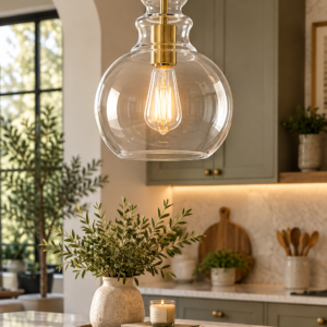 Modern Glass Pendant Light – Gold Clear Glass Globe Hanging Light