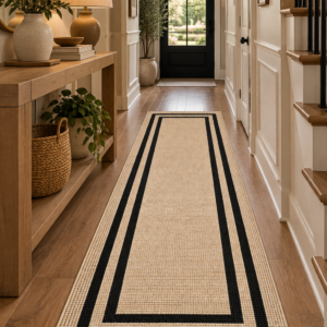 Natural & Black Tufted Runner Rug – Modern Washable 2.2 x 5 ft