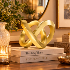 Gold Möbius Knot Sculpture – Modern Geometric Home Decor