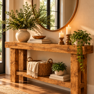 63-Inch Solid Wood Console Table – Rustic Farmhouse Entryway Table