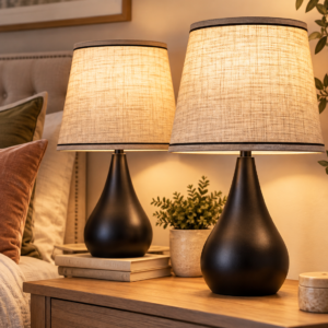 Black touch table lamps set of 2 with linen shades