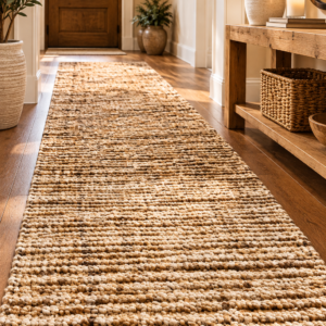 SAFAVIEH natural jute runner rug 2x12 in a cozy neutral hallway