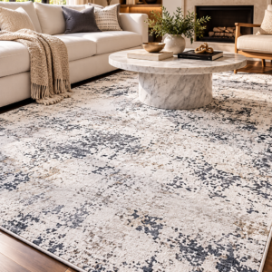 nuLOOM Makenzie Ivory abstract washable 9x12 area rug in a modern living room