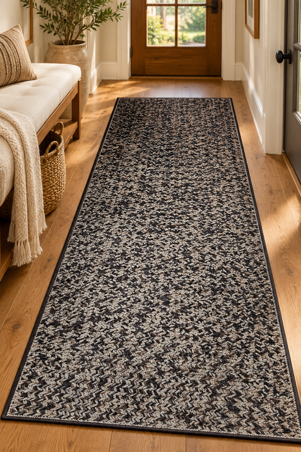 ROYHOME brown 2x6 runner rug with braided-inspired textured print for hallway and entryway Copy Alt Text