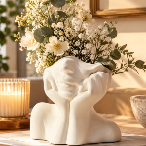 White face ceramic vase for modern home decor