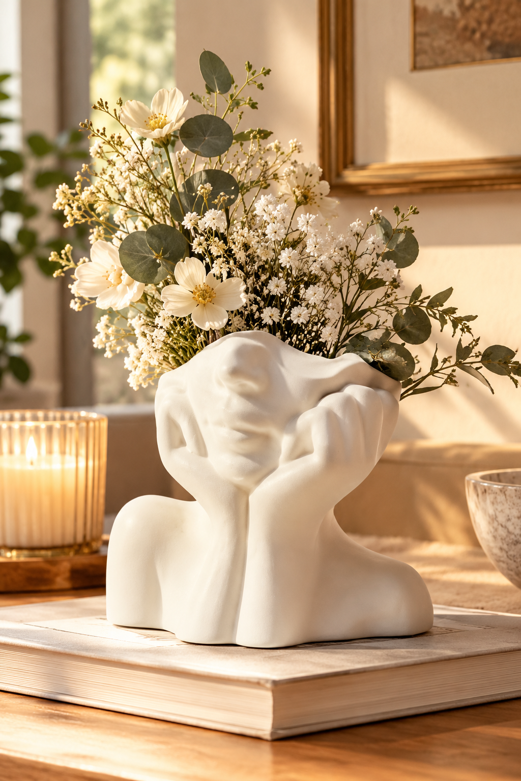 White face ceramic vase for modern home decor
