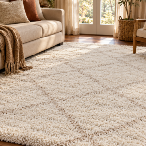 SAFAVIEH Arizona shag rug in ivory and beige with a subtle diamond pattern