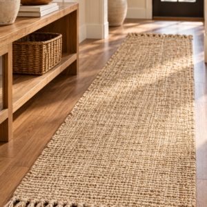 JONATHAN Y natural jute runner rug with chunky handwoven texture and fringe