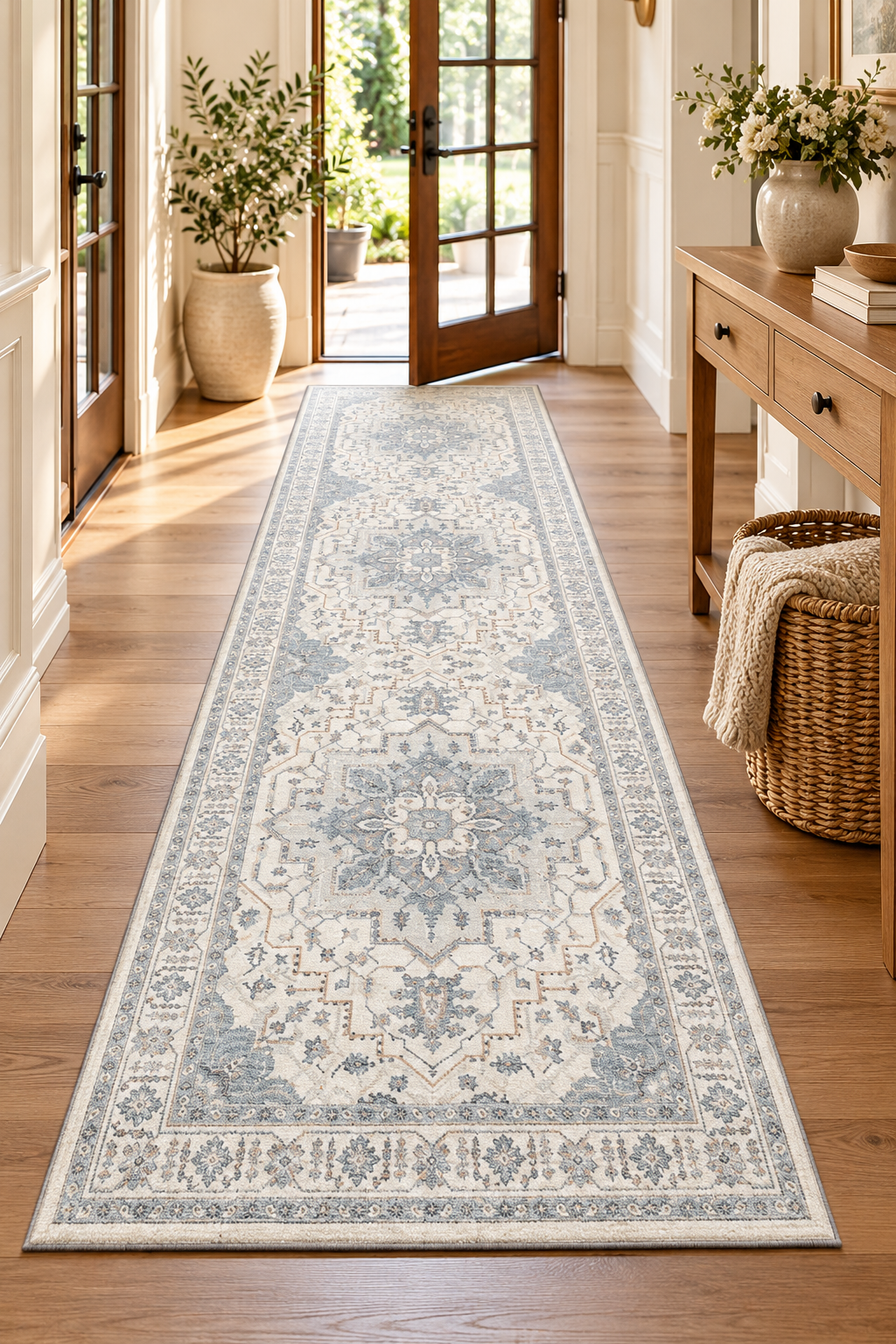 2x8 washable hallway runner rug with vintage pattern