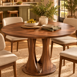 47 inch walnut round dining table with double arc base